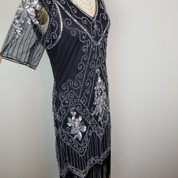 Classic 1920's Style Black Organza Beaded Flapper Style Dress NEW w/Tags Large - Picture 10 of 12